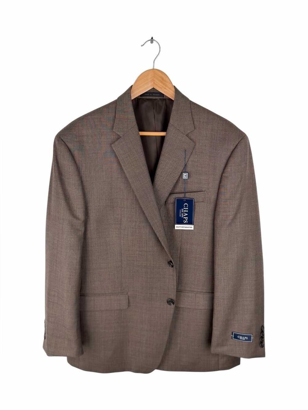 Chaps Men’s 44 Short Suit Jacket 100% Wool Brown Tan Two Button Blazer NWT
